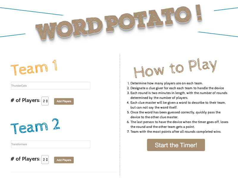 Word potato game home page by lataevia berry
